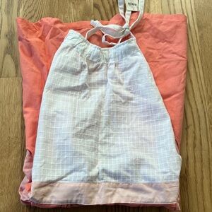 Anthropologie Coral Pink and White Apron with Pockets